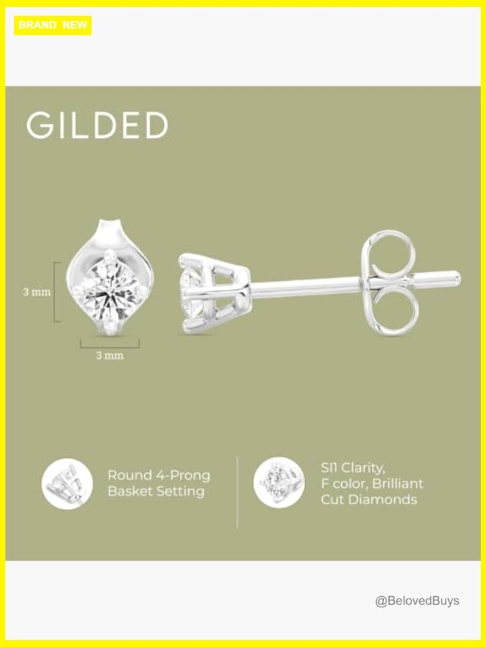 Lab-Grown Diamond Stud Earrings Sterling Silver 1/5 Carat Hypoallergenic - Picture 4 of 7